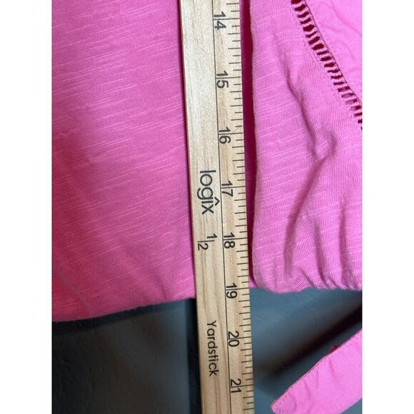 CASLON Women's Small V-Neck SS Embroidered Hem Wrap Top Pink - Picture 7 of 8